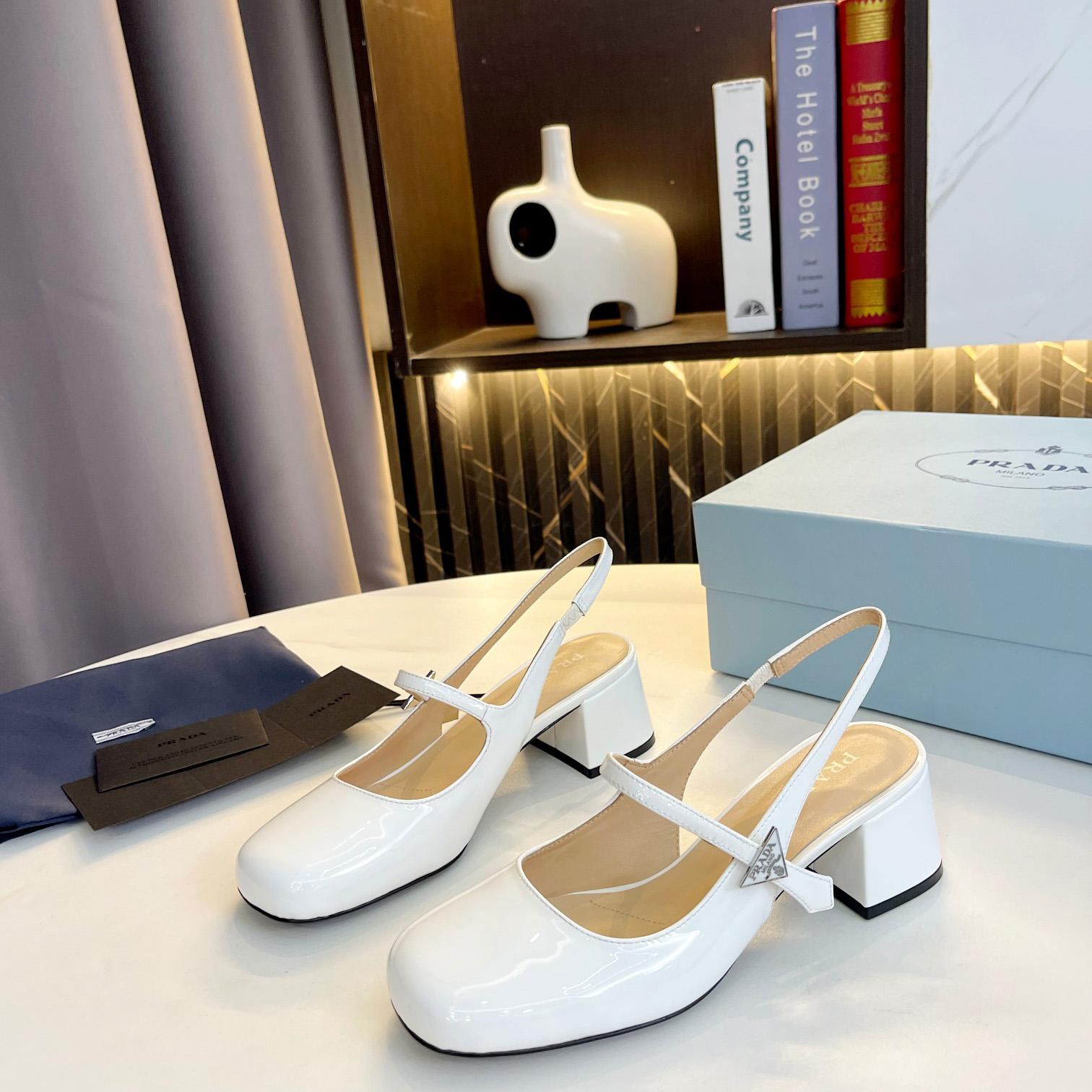 Prada Triangle Logo Leather Slingback Pumps - DopestKickz