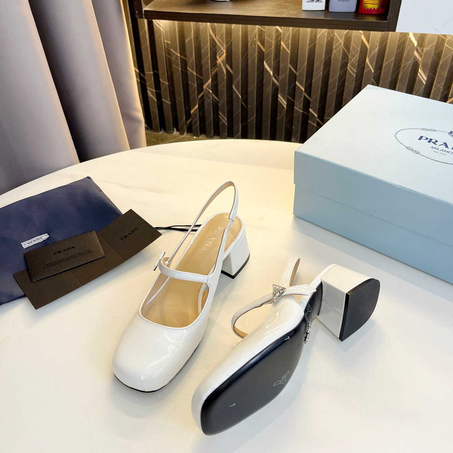 Prada Triangle Logo Leather Slingback Pumps - DopestKickz