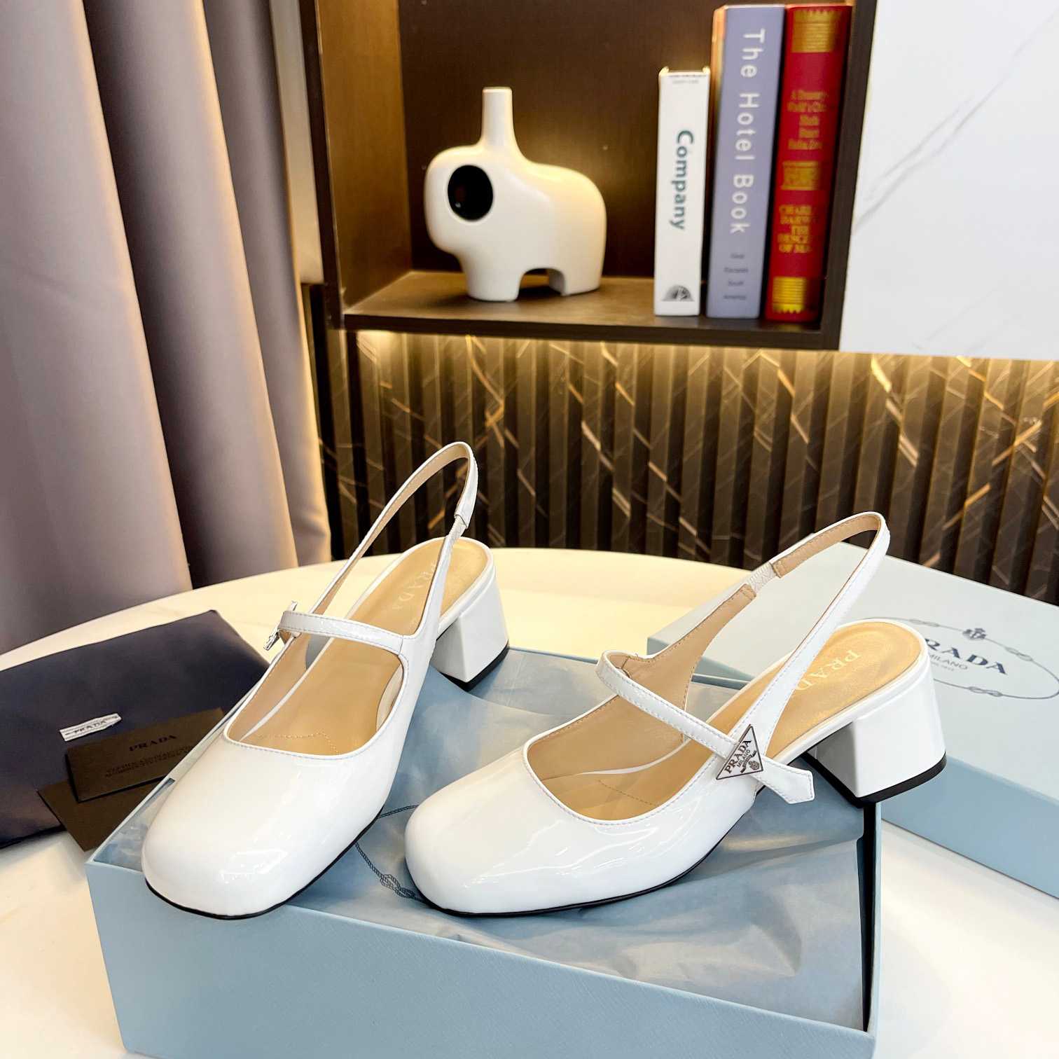 Prada Triangle Logo Leather Slingback Pumps - DopestKickz