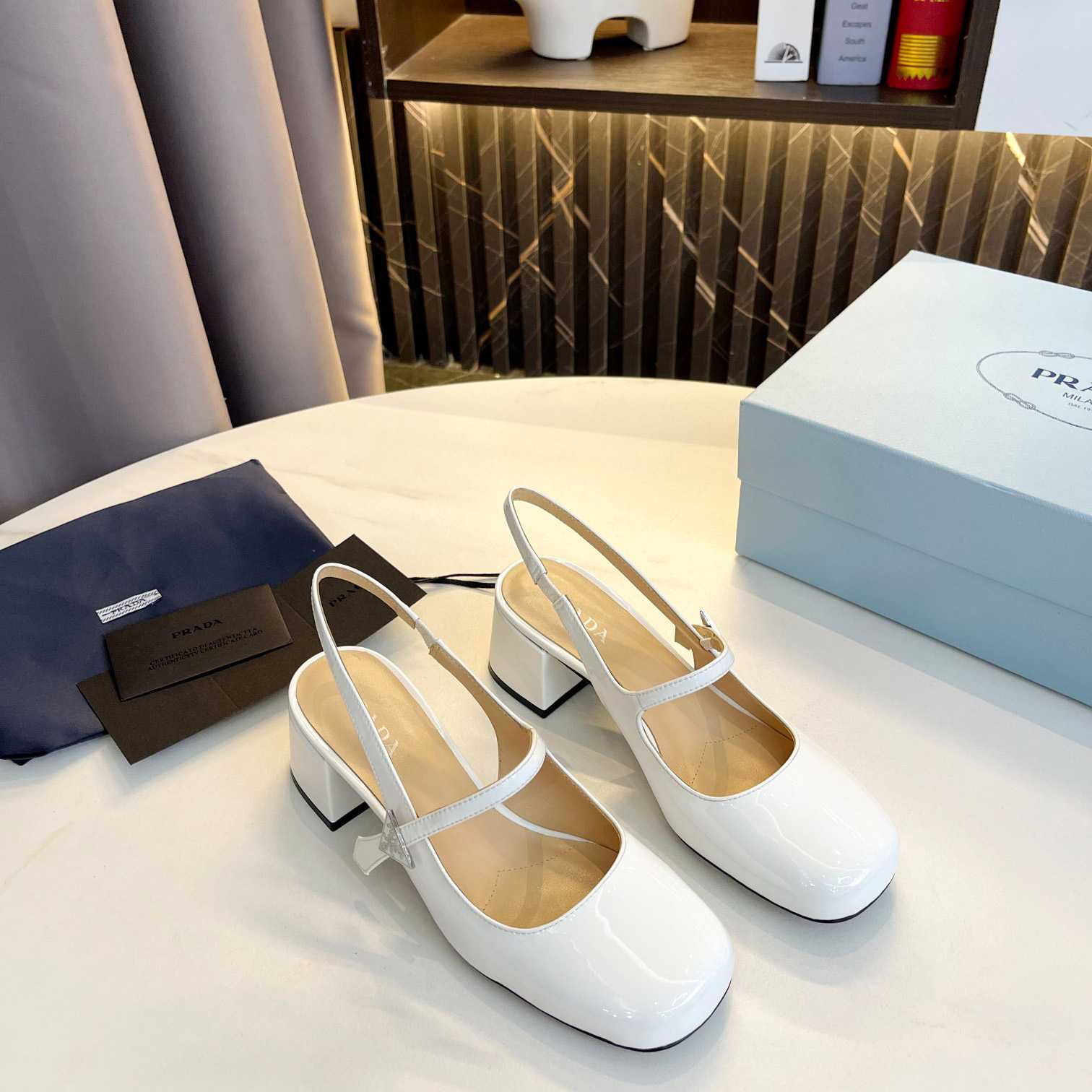 Prada Triangle Logo Leather Slingback Pumps - DopestKickz