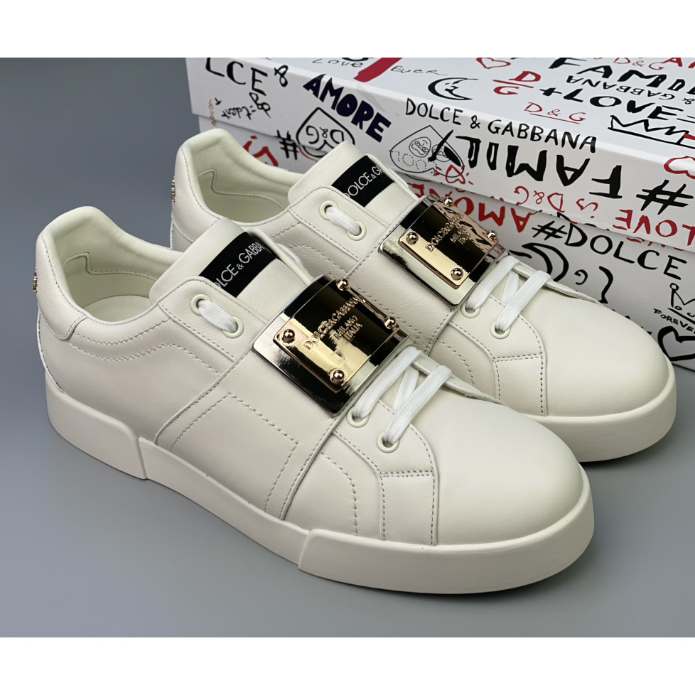 Dolce & Gabbana Calfskin Portofino Sneakers With Branded Tag - DopestKickz