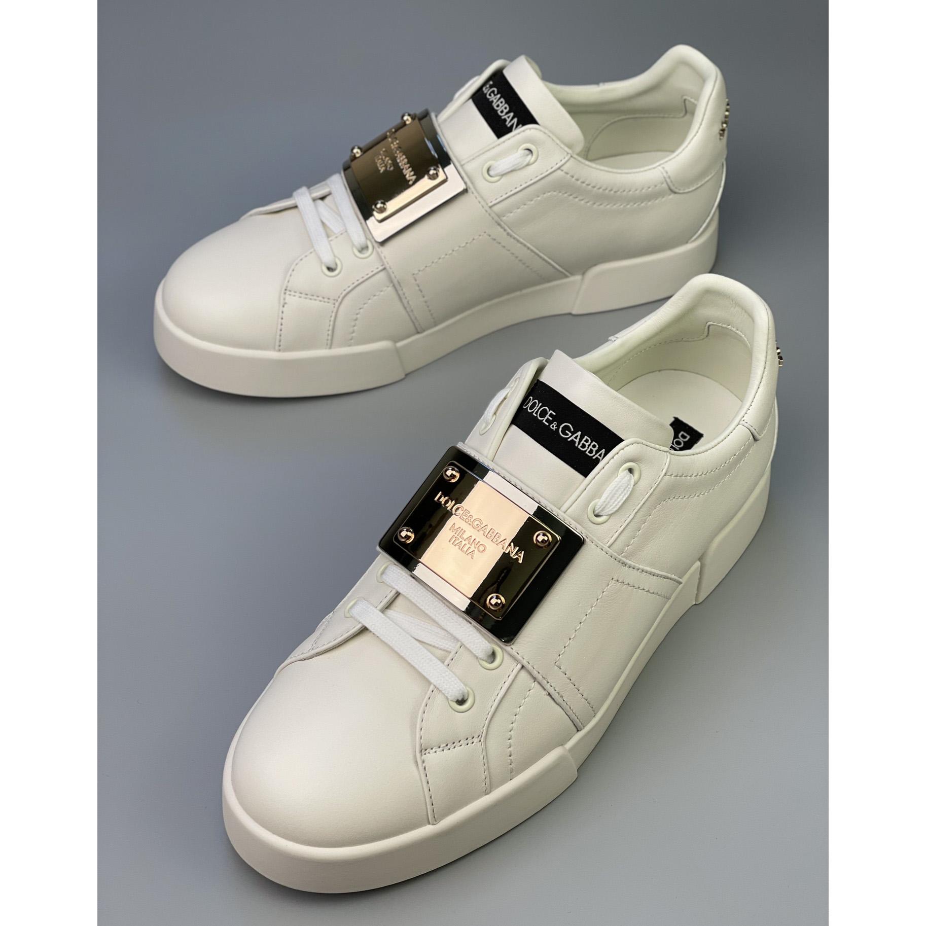 Dolce & Gabbana Calfskin Portofino Sneakers With Branded Tag - DopestKickz