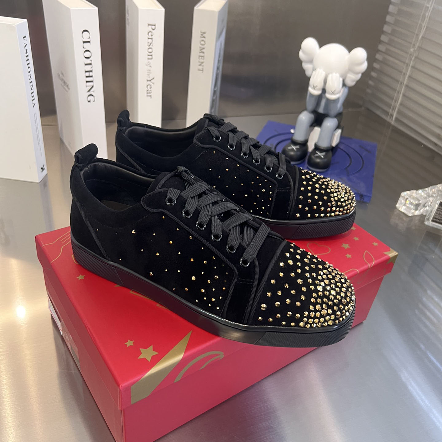 Christian Louboutin Men's Degralouis Junior Strass Flat Low-Top Sneakers - DopestKickz