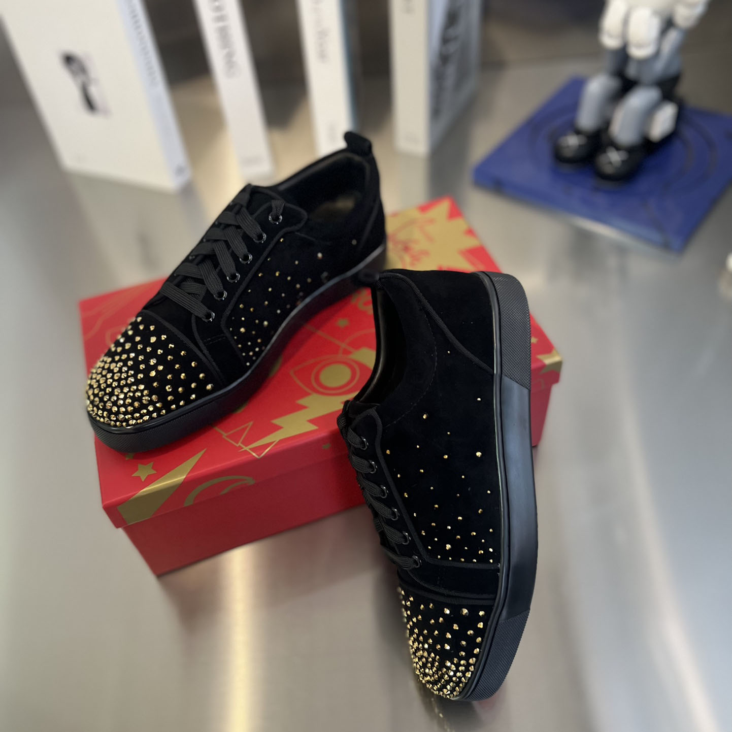 Christian Louboutin Men's Degralouis Junior Strass Flat Low-Top Sneakers - DopestKickz