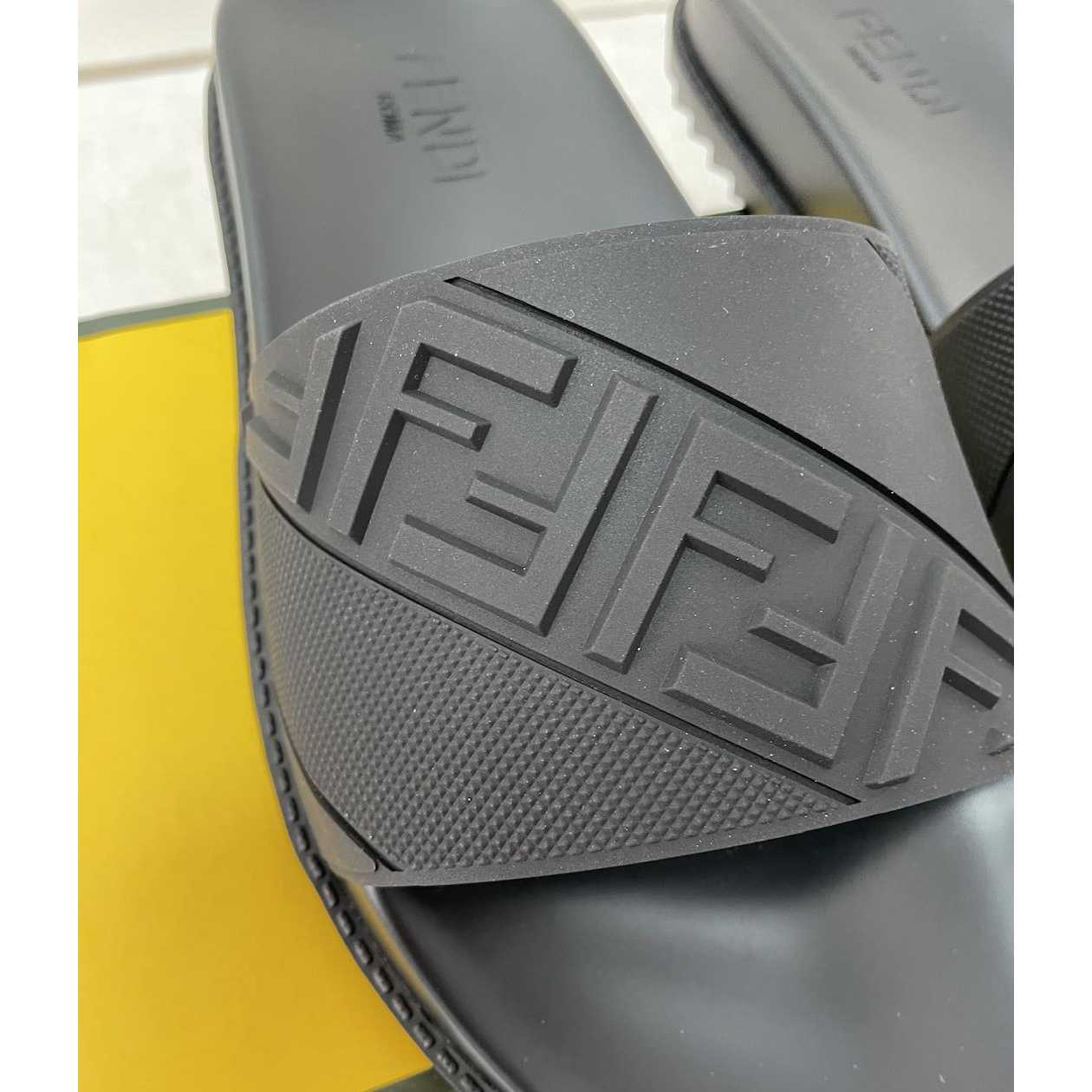 Fendi Black Rubber Footbed Slides - DopestKickz