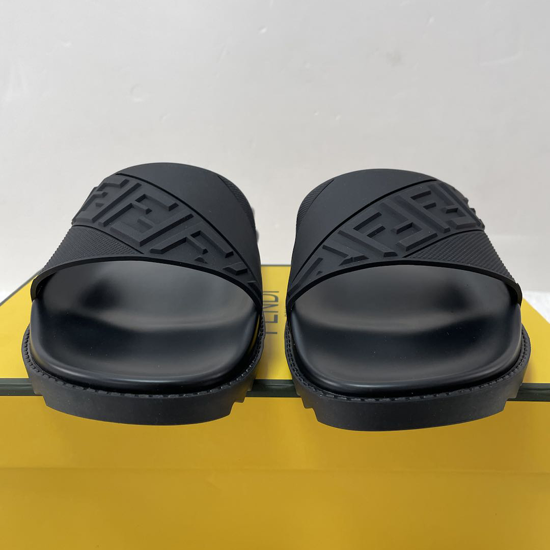 Fendi Black Rubber Footbed Slides - DopestKickz
