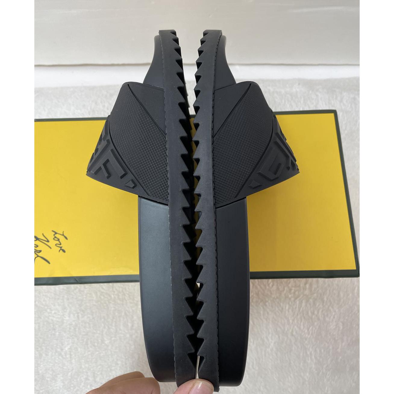 Fendi Black Rubber Footbed Slides - DopestKickz