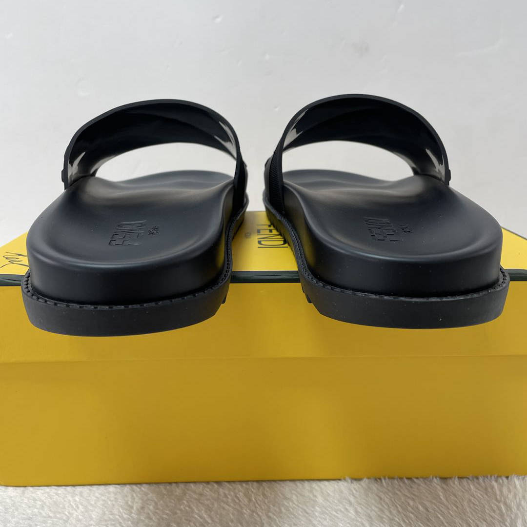 Fendi Black Rubber Footbed Slides - DopestKickz
