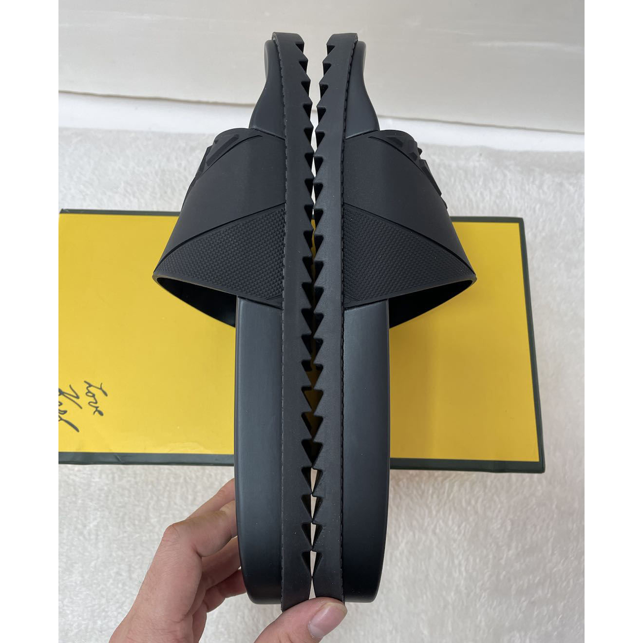 Fendi Black Rubber Footbed Slides - DopestKickz