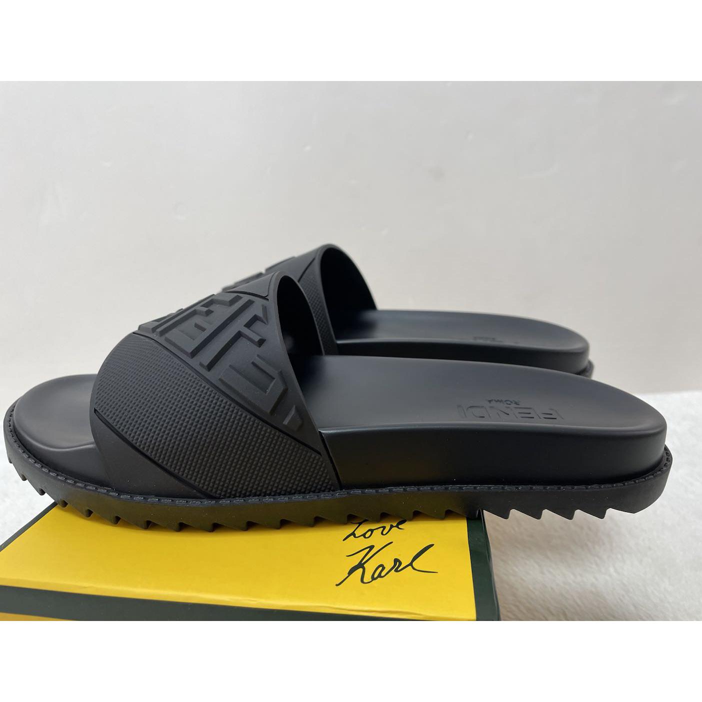 Fendi Black Rubber Footbed Slides - DopestKickz