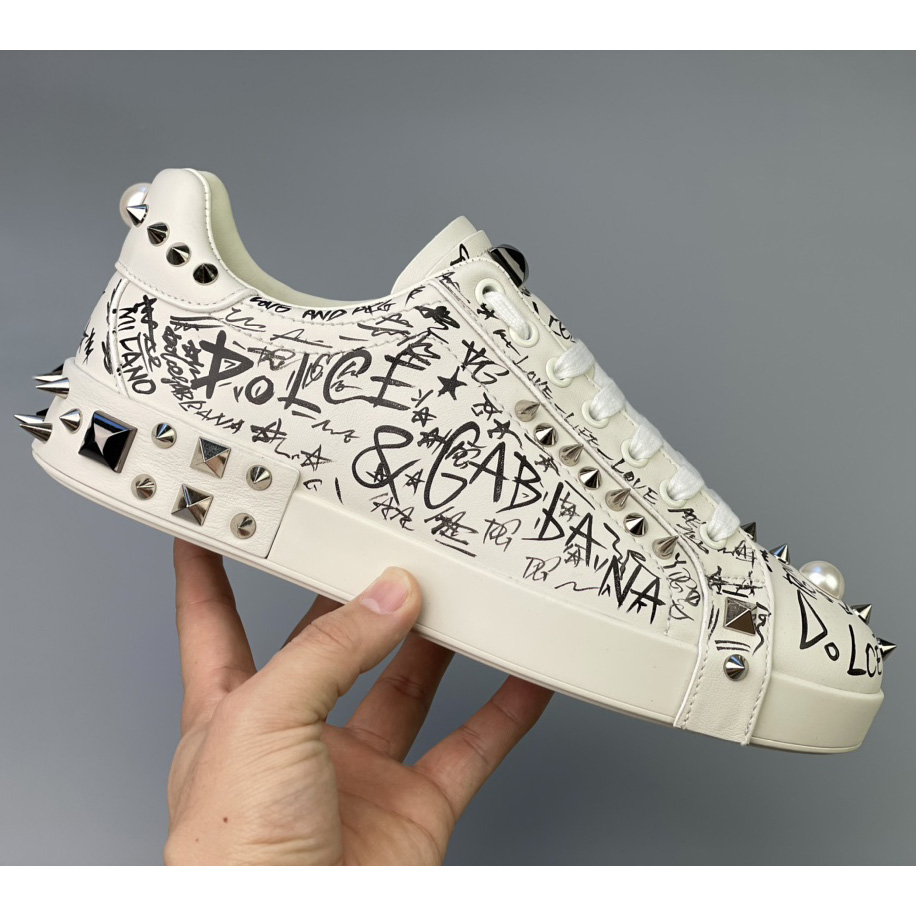 Dolce & Gabbana Calfskin Nappa Portofino Sneakers With Studs - DopestKickz