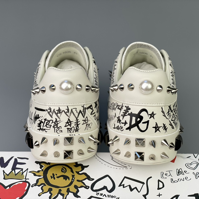 Dolce & Gabbana Calfskin Nappa Portofino Sneakers With Studs - DopestKickz