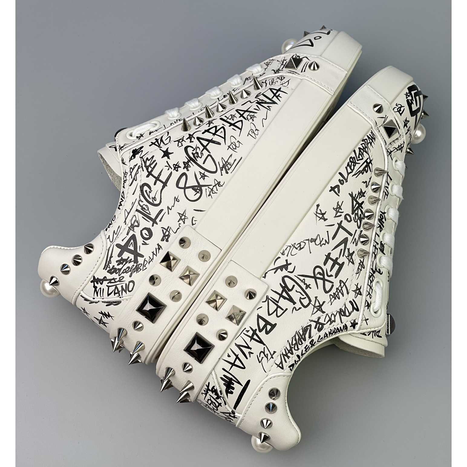 Dolce & Gabbana Calfskin Nappa Portofino Sneakers With Studs - DopestKickz