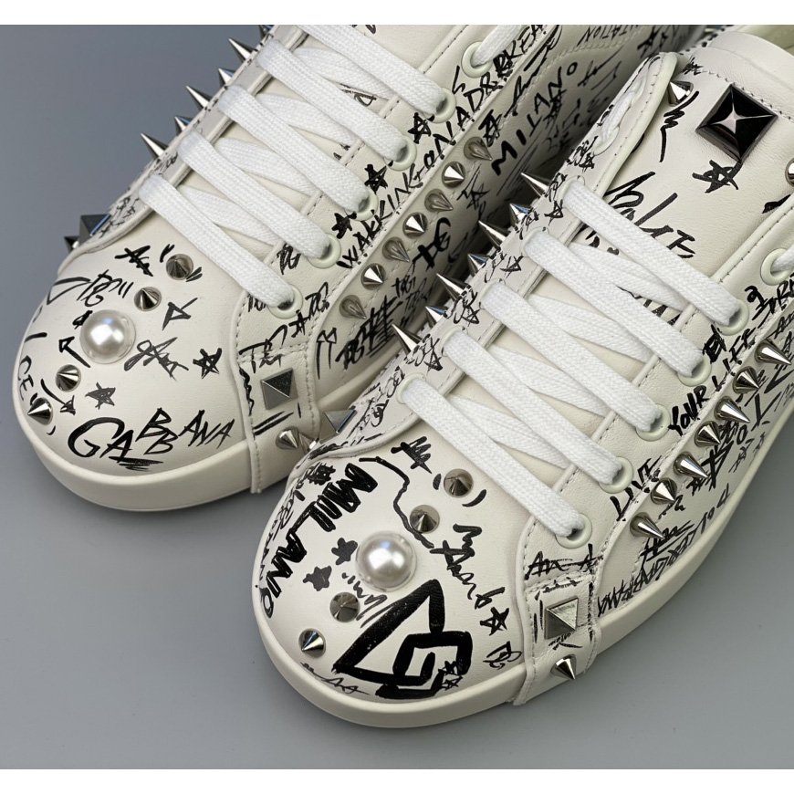 Dolce & Gabbana Calfskin Nappa Portofino Sneakers With Studs - DopestKickz