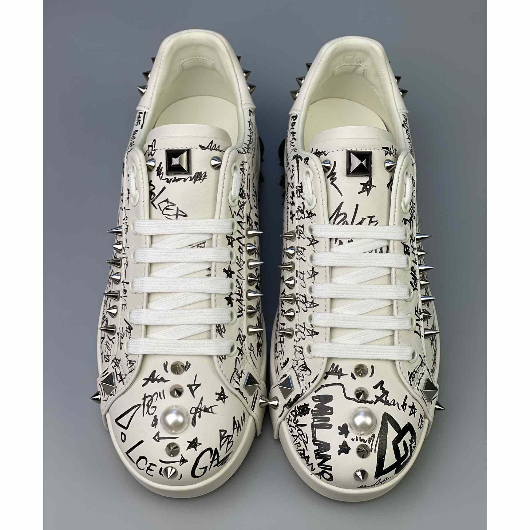 Dolce & Gabbana Calfskin Nappa Portofino Sneakers With Studs - DopestKickz