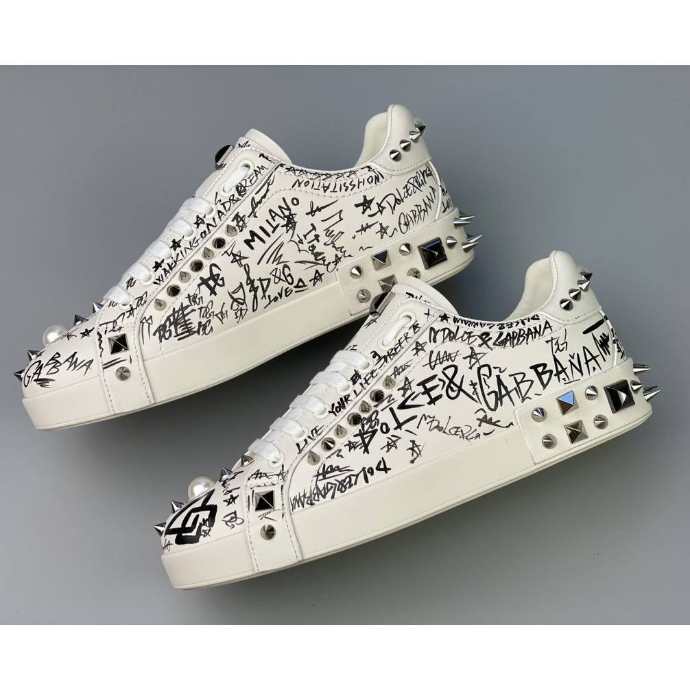 Dolce & Gabbana Calfskin Nappa Portofino Sneakers With Studs - DopestKickz