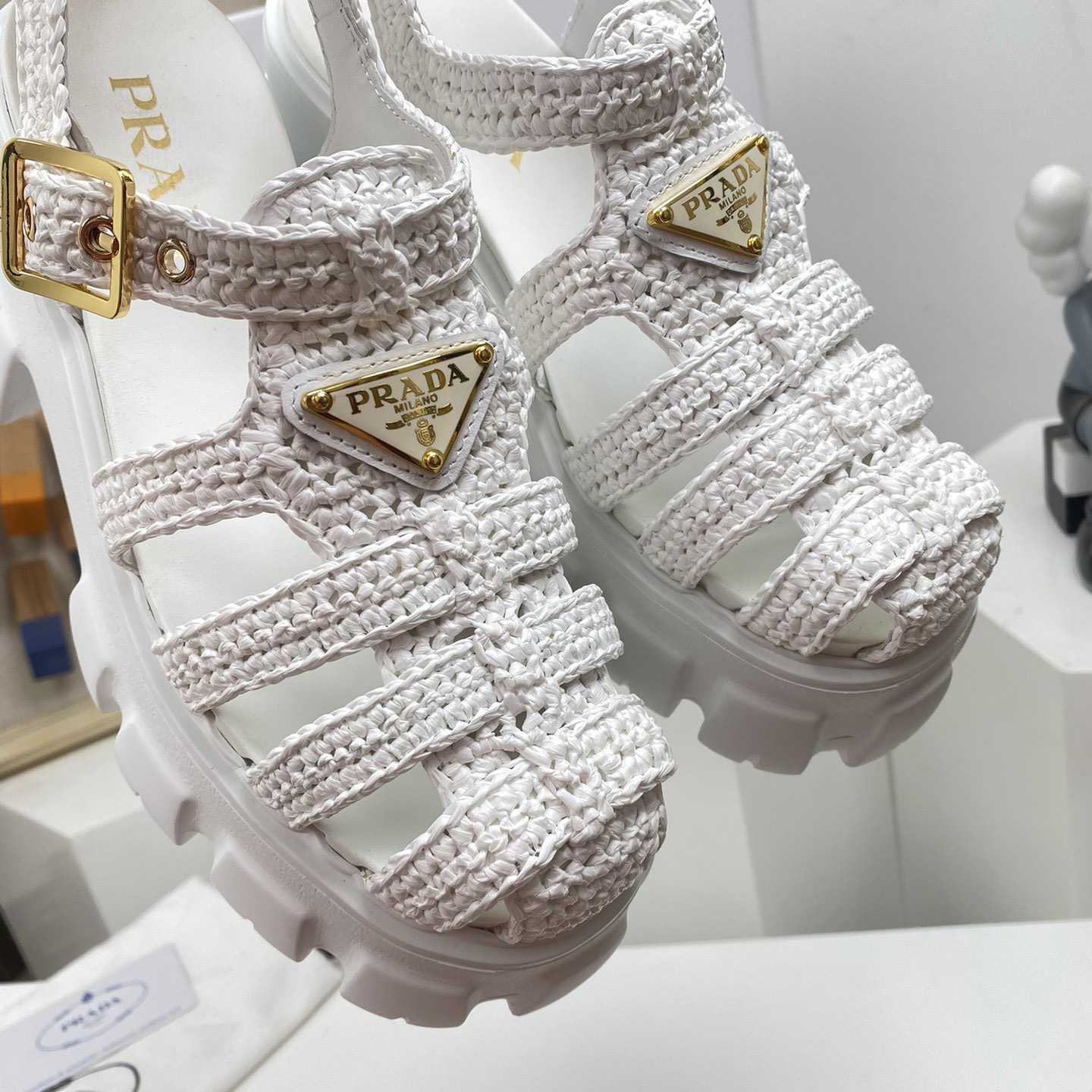 Prada Monolith Crochet Cage Sandals - DopestKickz
