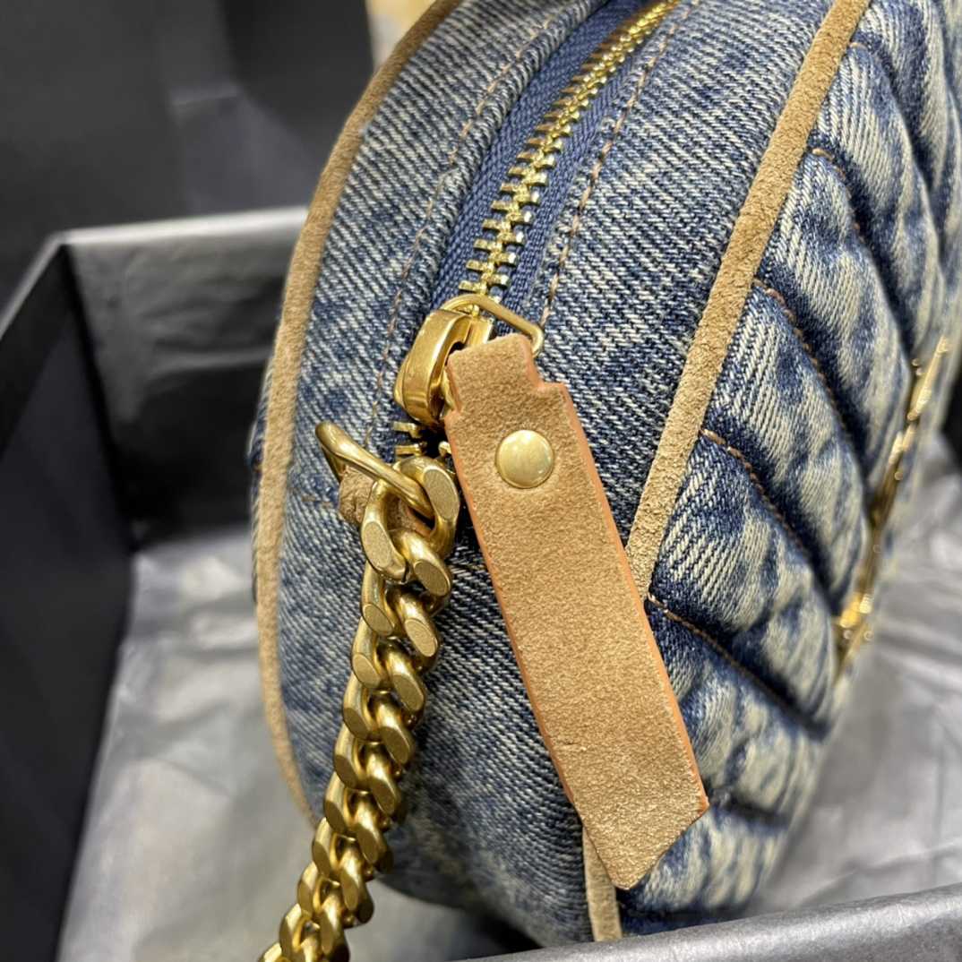 Saint Laurent Nile Round Matelassé Denim Bag (17-17-5.5cm) - DopestKickz