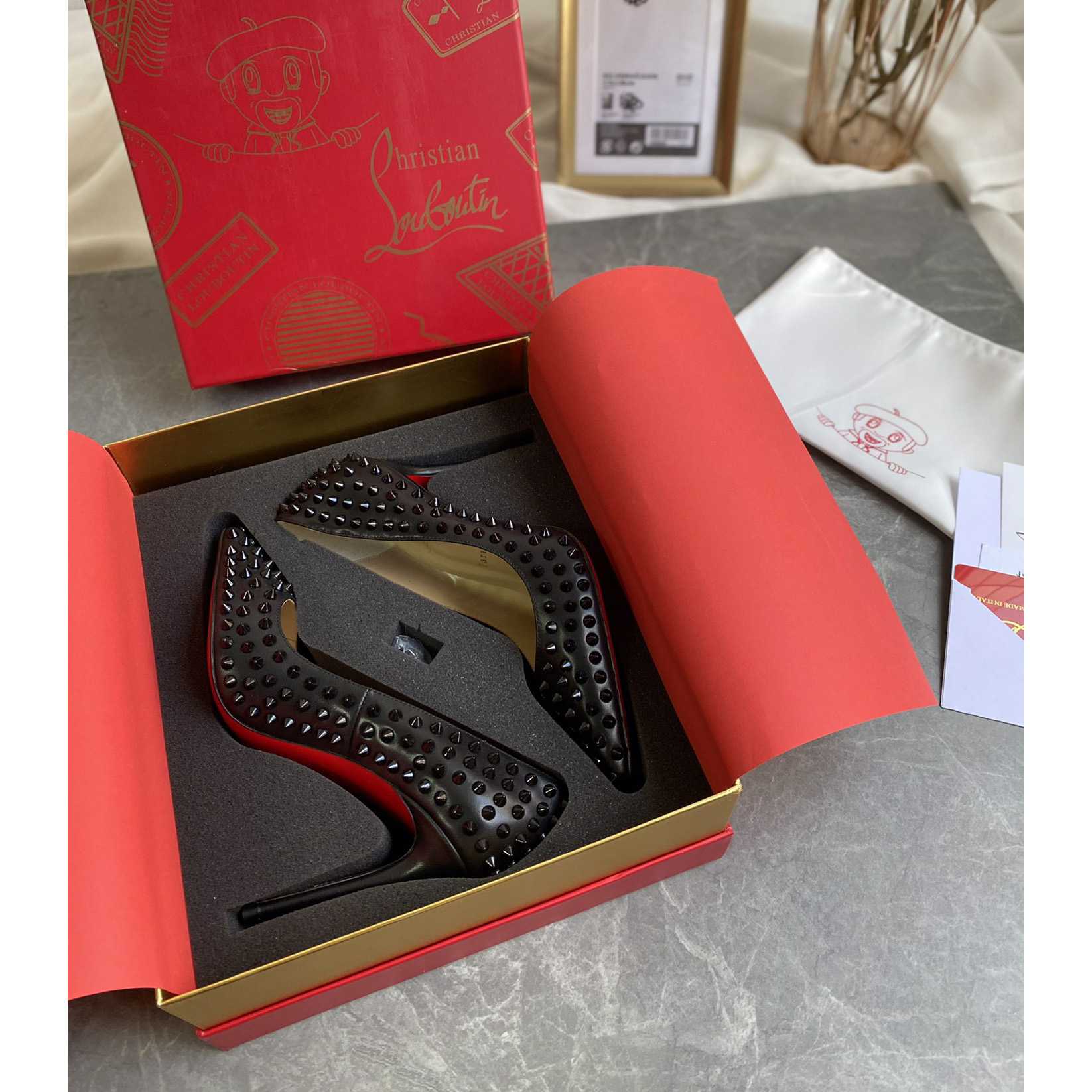 Christian Louboutin Black Patent Leather Pigalle Spikes Pumps   85mm - DopestKickz