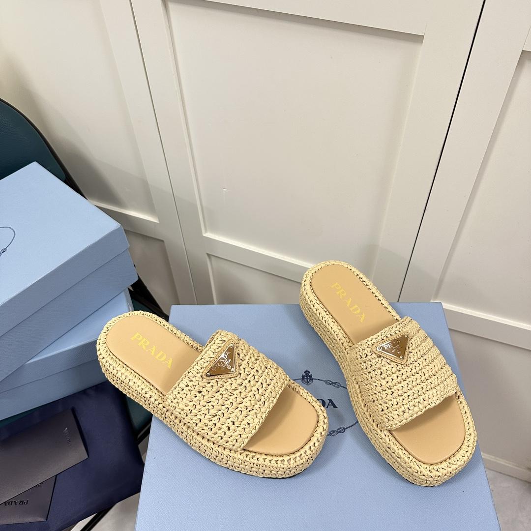 Prada Crochet Flatform Slides - DopestKickz