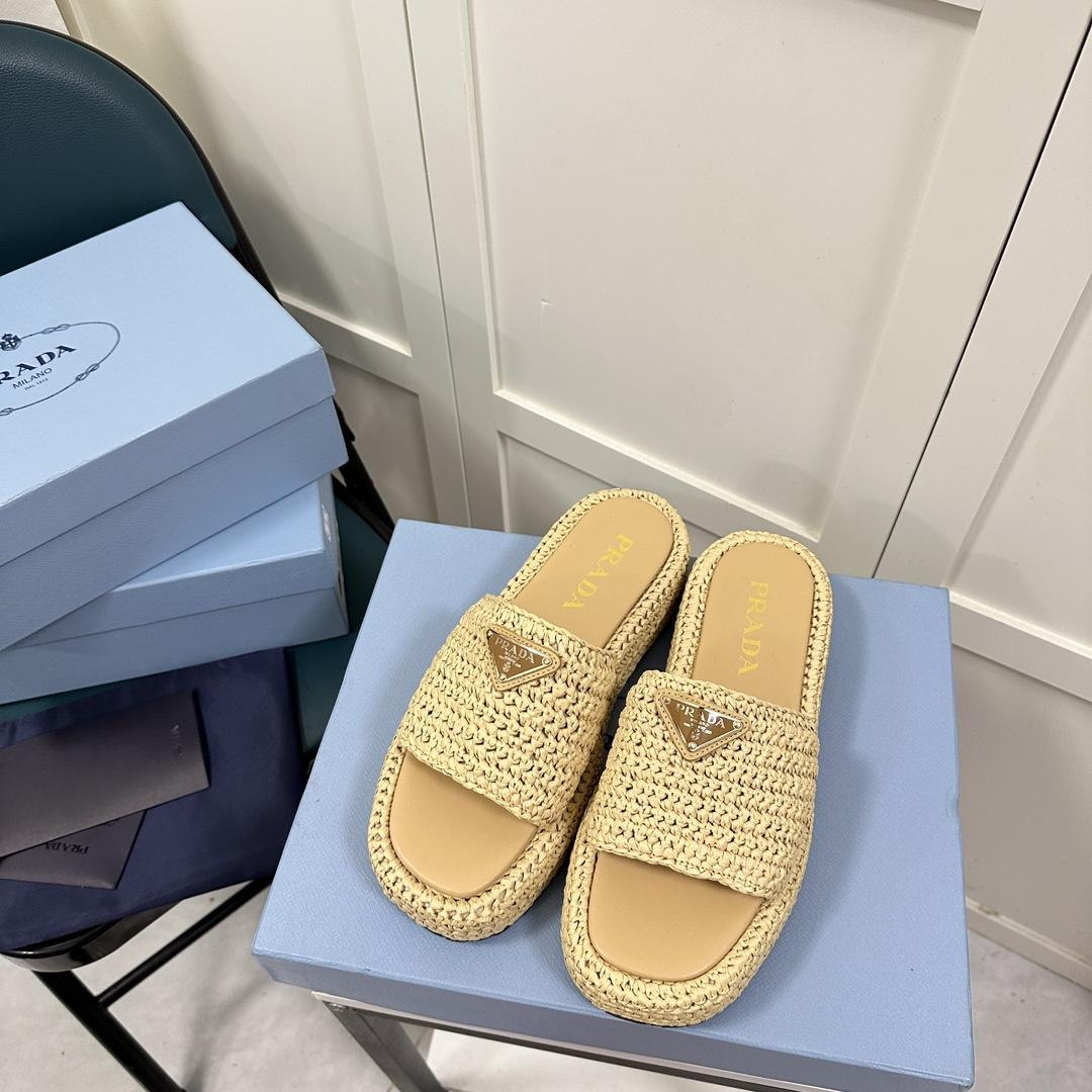 Prada Crochet Flatform Slides - DopestKickz