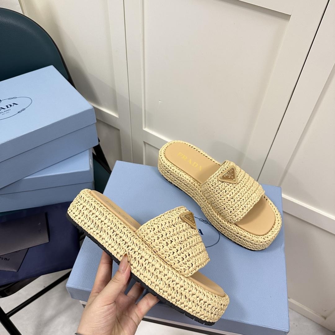 Prada Crochet Flatform Slides - DopestKickz