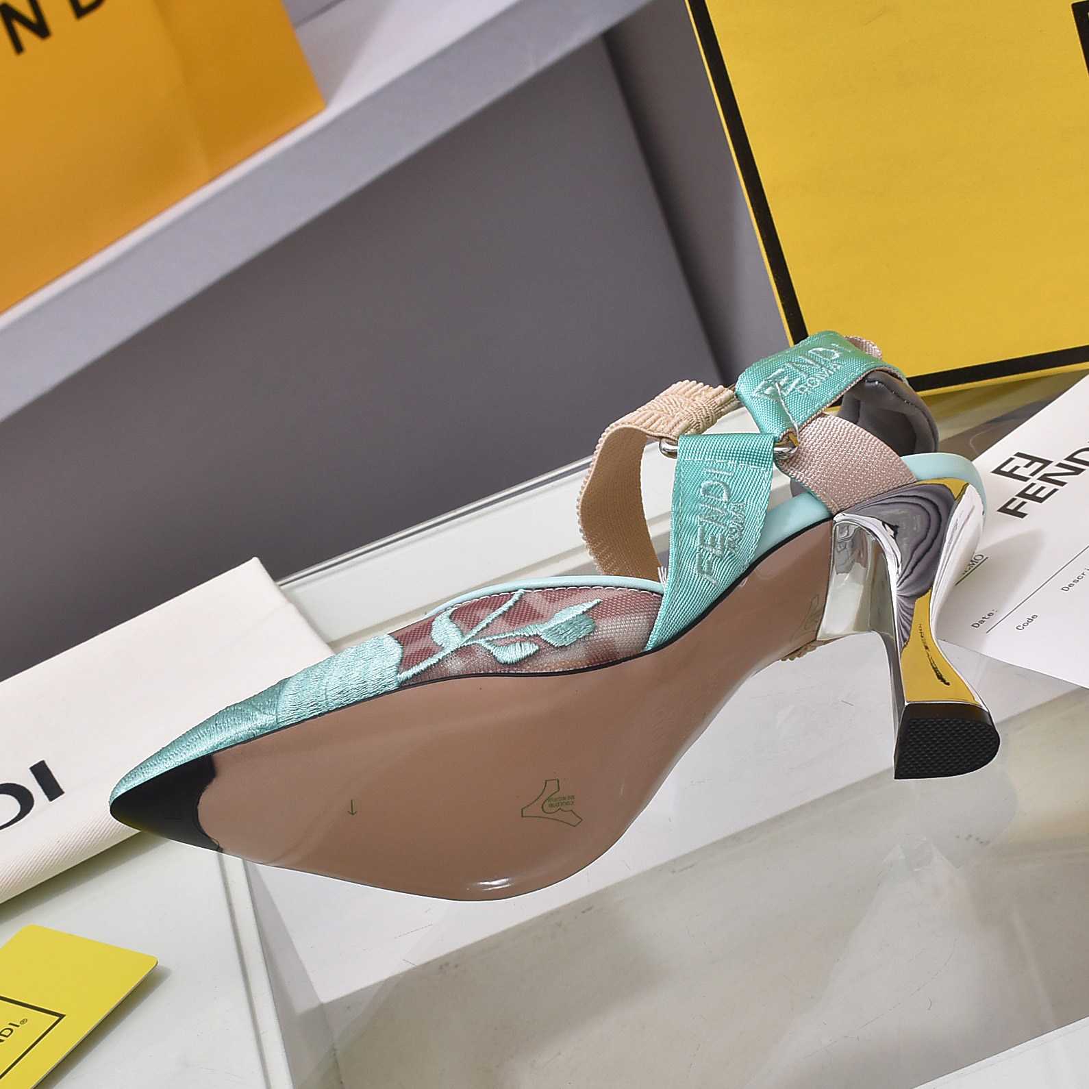 Fendi Colibrì Beige Mesh High-heeled Slingbacks - DopestKickz