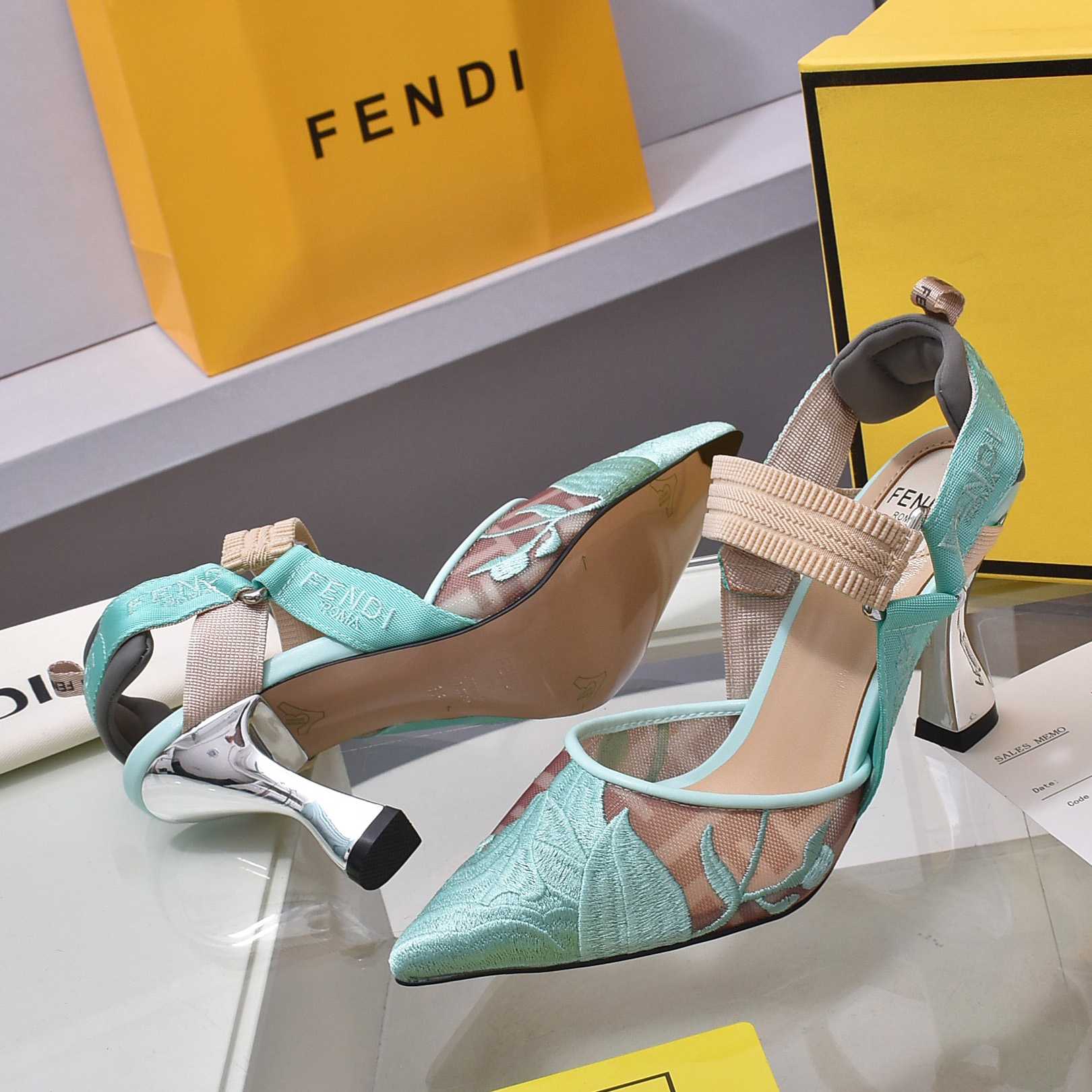 Fendi Colibrì Beige Mesh High-heeled Slingbacks - DopestKickz
