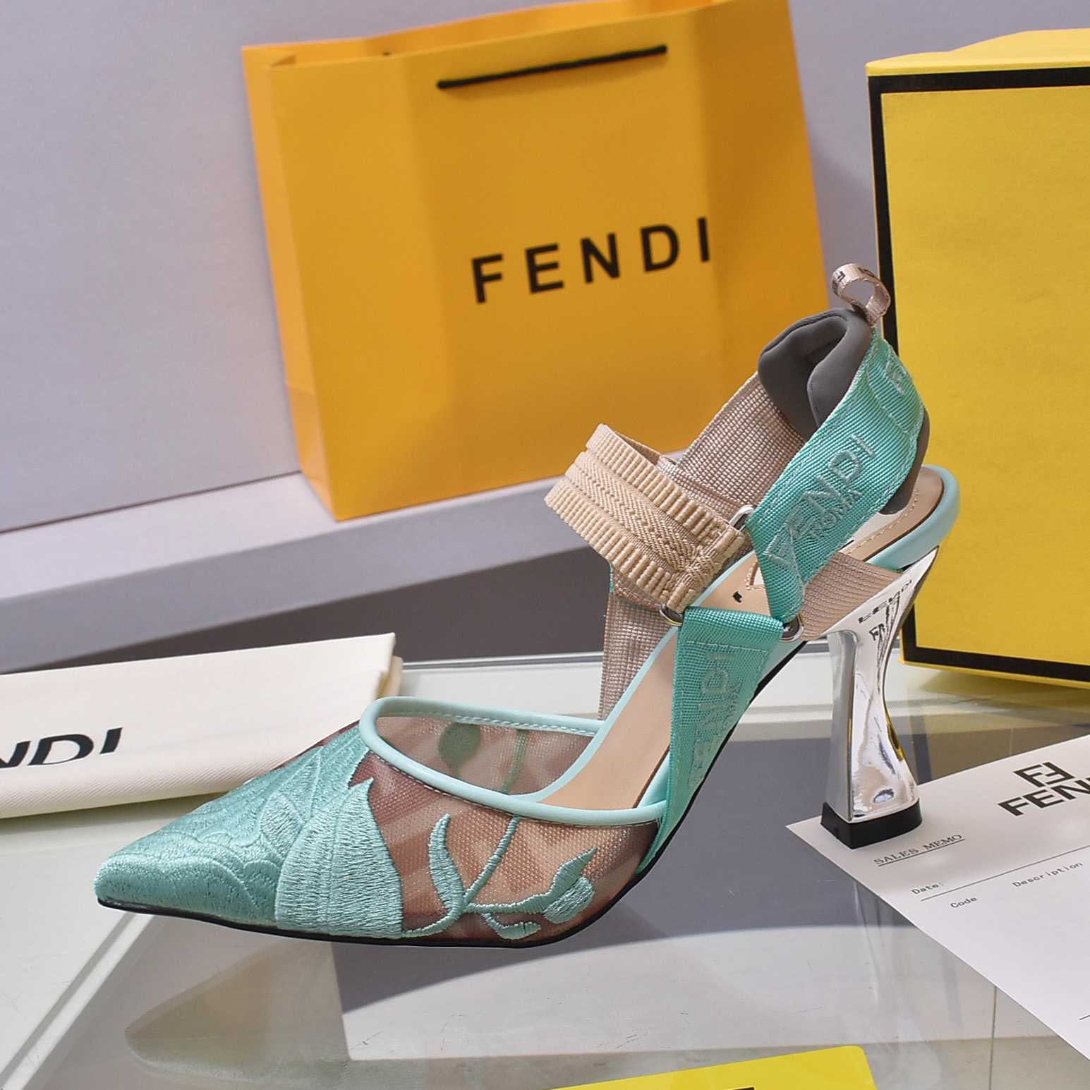 Fendi Colibrì Beige Mesh High-heeled Slingbacks - DopestKickz