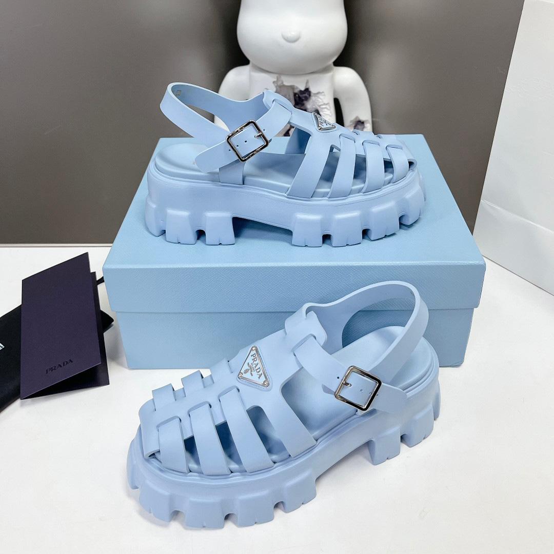 Prada Women's Light-blue Rubber Sandals - DopestKickz