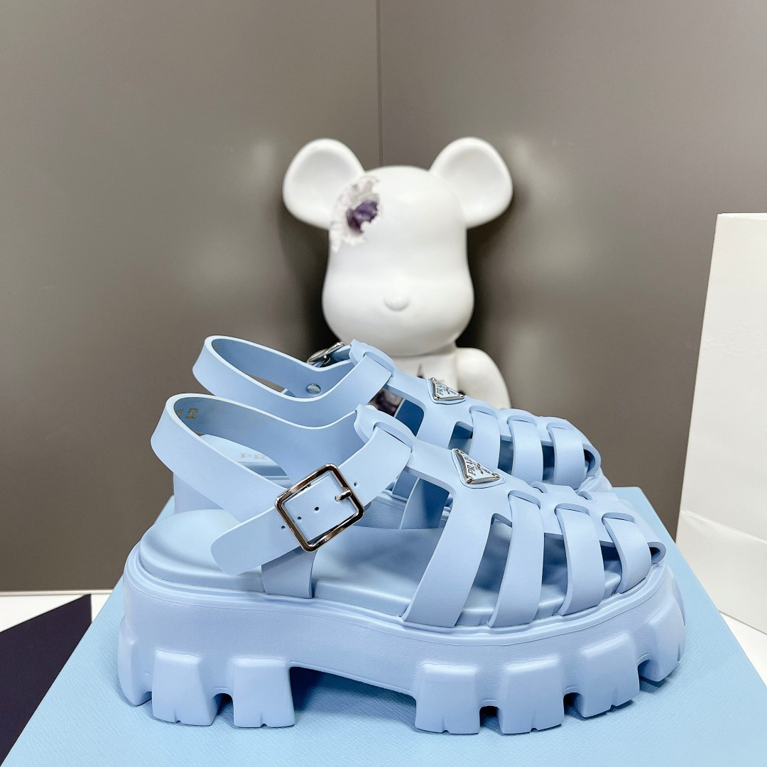 Prada Women's Light-blue Rubber Sandals - DopestKickz