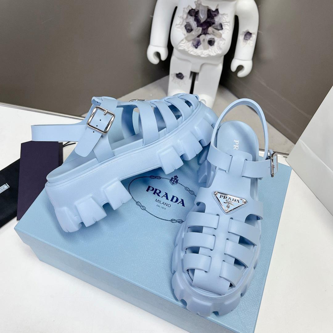 Prada Women's Light-blue Rubber Sandals - DopestKickz