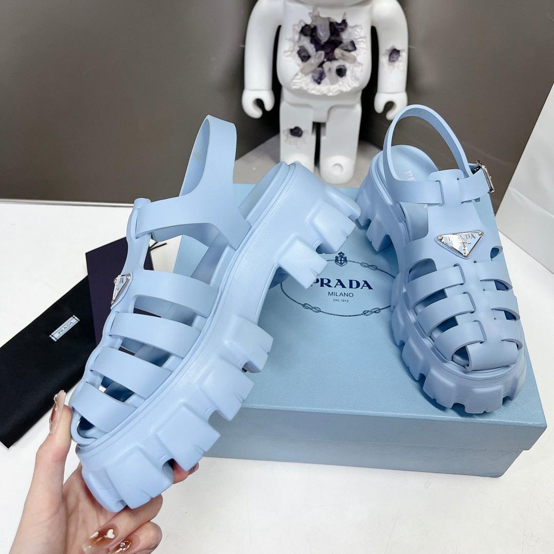 Prada Women's Light-blue Rubber Sandals - DopestKickz
