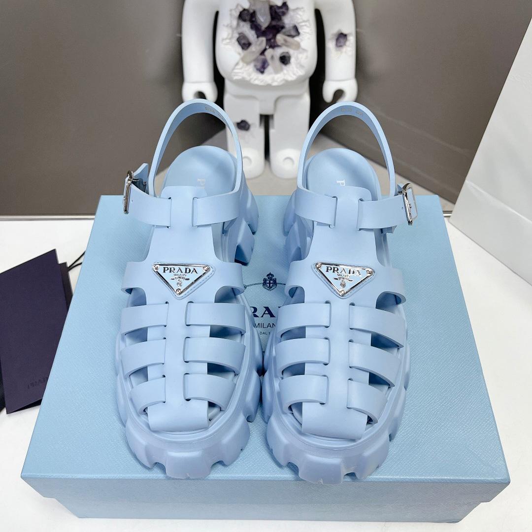 Prada Women's Light-blue Rubber Sandals - DopestKickz
