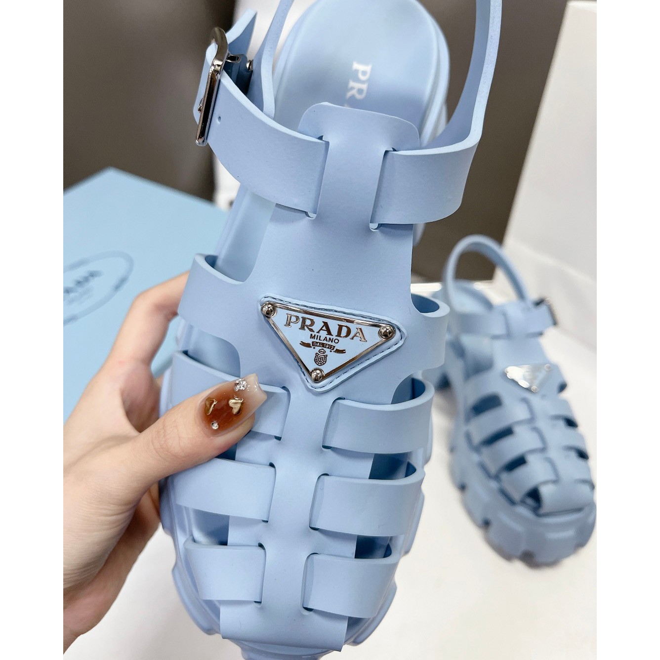 Prada Women's Light-blue Rubber Sandals - DopestKickz