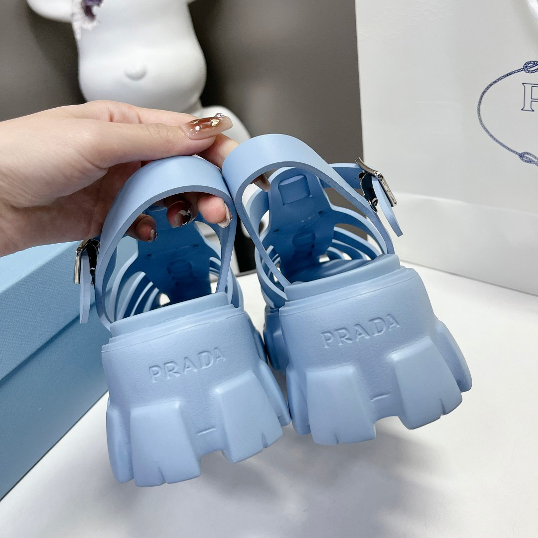 Prada Women's Light-blue Rubber Sandals - DopestKickz