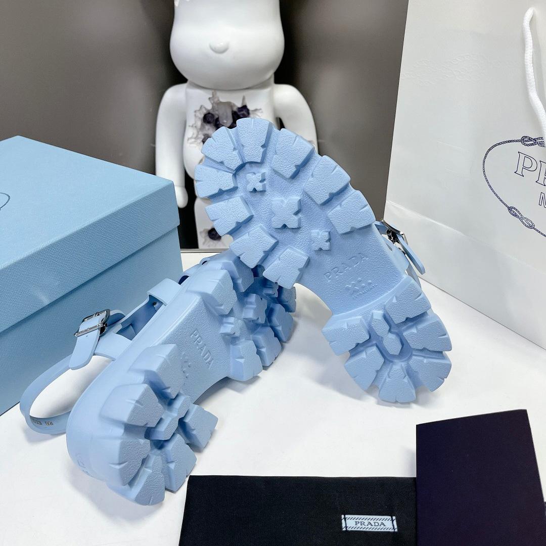 Prada Women's Light-blue Rubber Sandals - DopestKickz