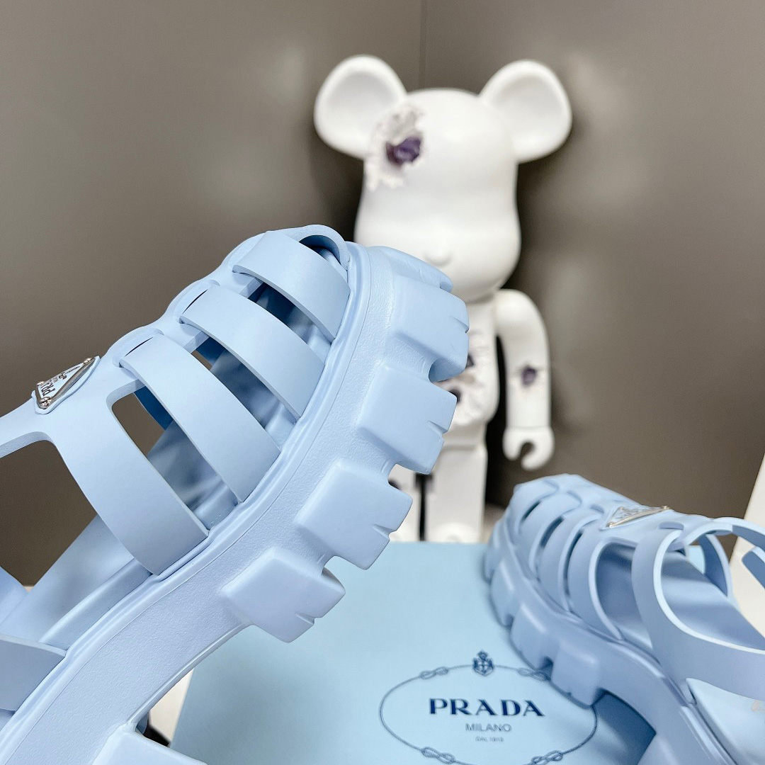 Prada Women's Light-blue Rubber Sandals - DopestKickz