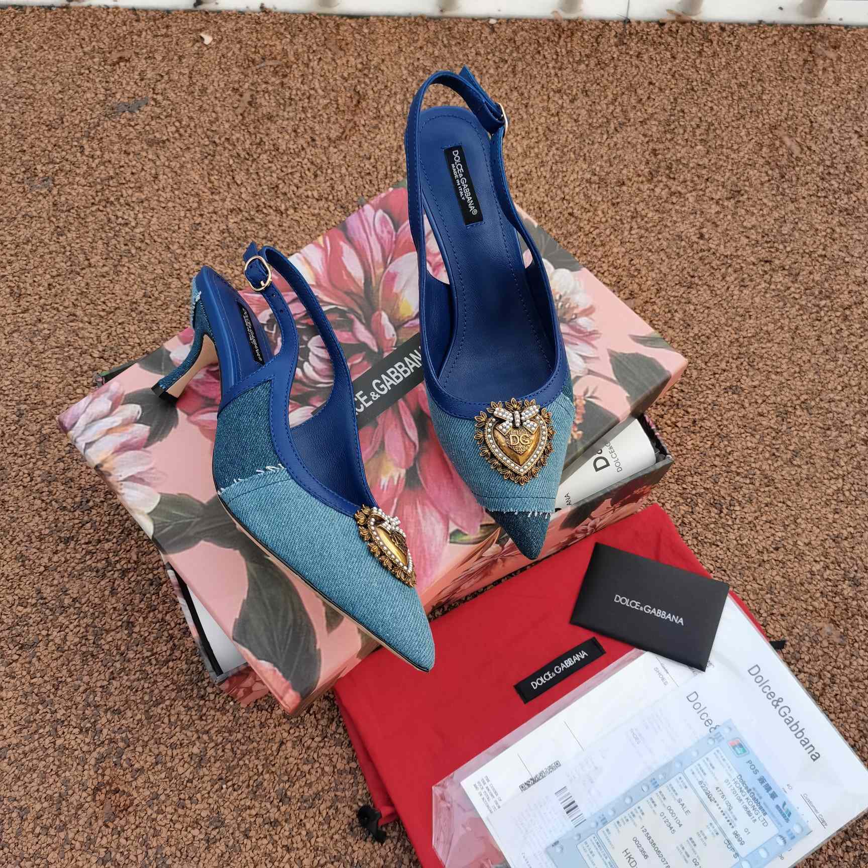 Dolce & Gabbana Devotion Slingbacks In Patchwork Denim - DopestKickz