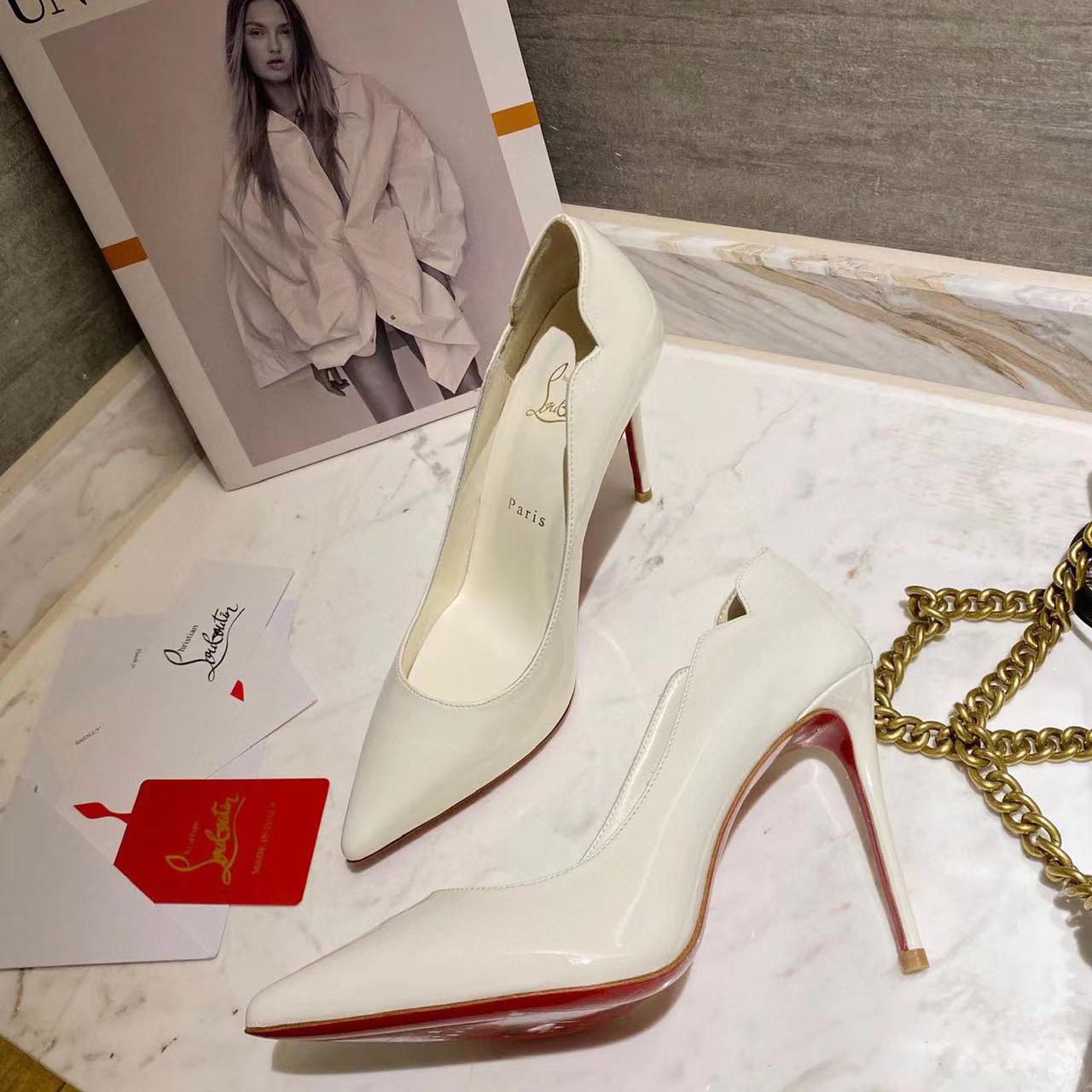Christian Louboutin White Hot Chick 100mm Heels - DopestKickz