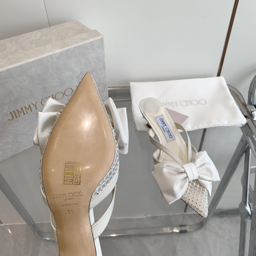 Jimmy Choo Flaca 50mm Bow-detail Leather Mules - DopestKickz