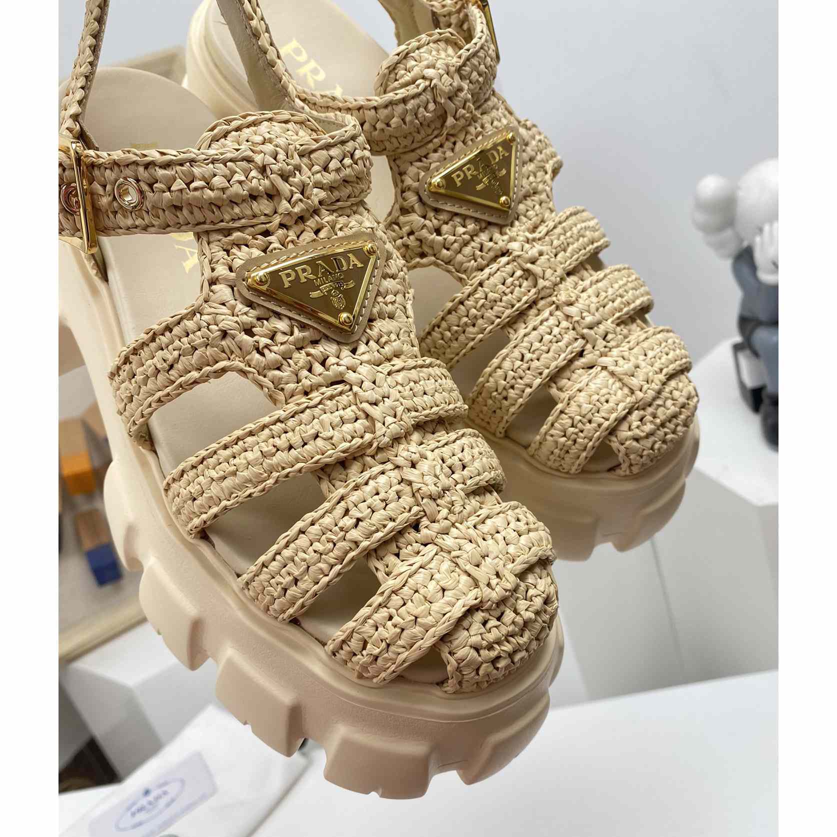 Prada Monolith Crochet Cage Sandals - DopestKickz