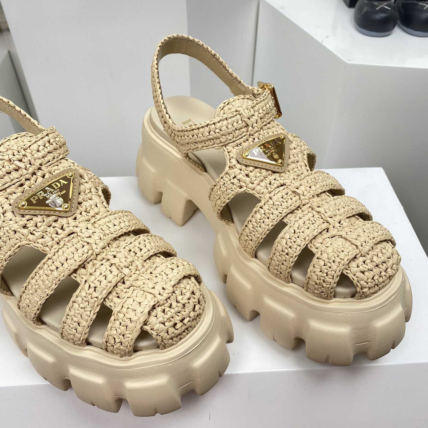 Prada Monolith Crochet Cage Sandals - DopestKickz