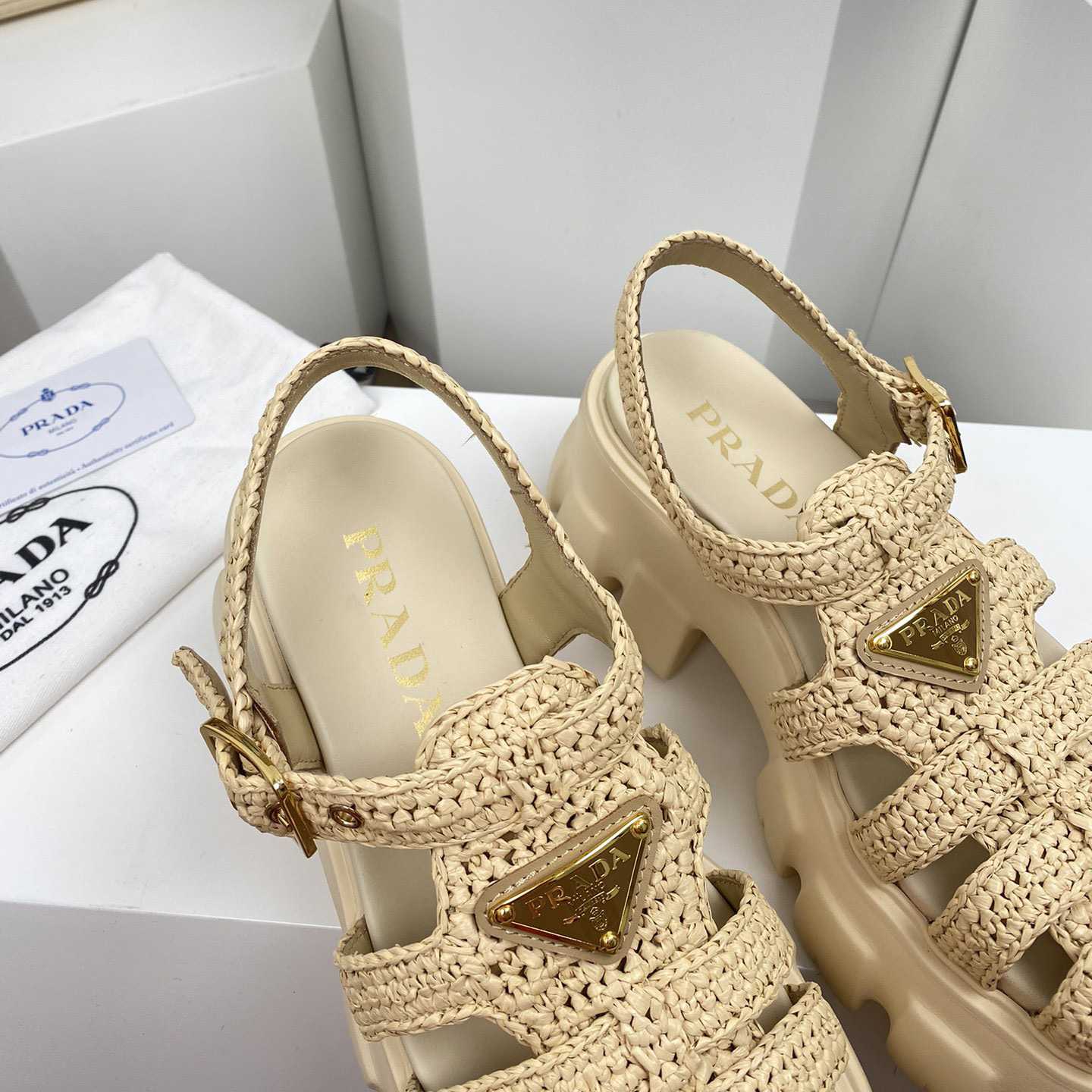 Prada Monolith Crochet Cage Sandals - DopestKickz