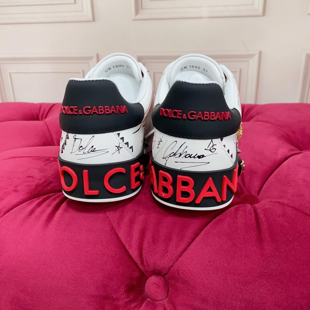Dolce & Gabbana Calfskin Portofino Sneakers With Embroidery And Studs - DopestKickz