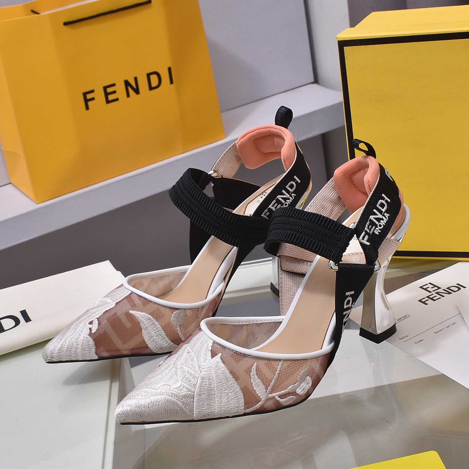 Fendi Colibrì Pink Mesh High-heeled Slingbacks - DopestKickz