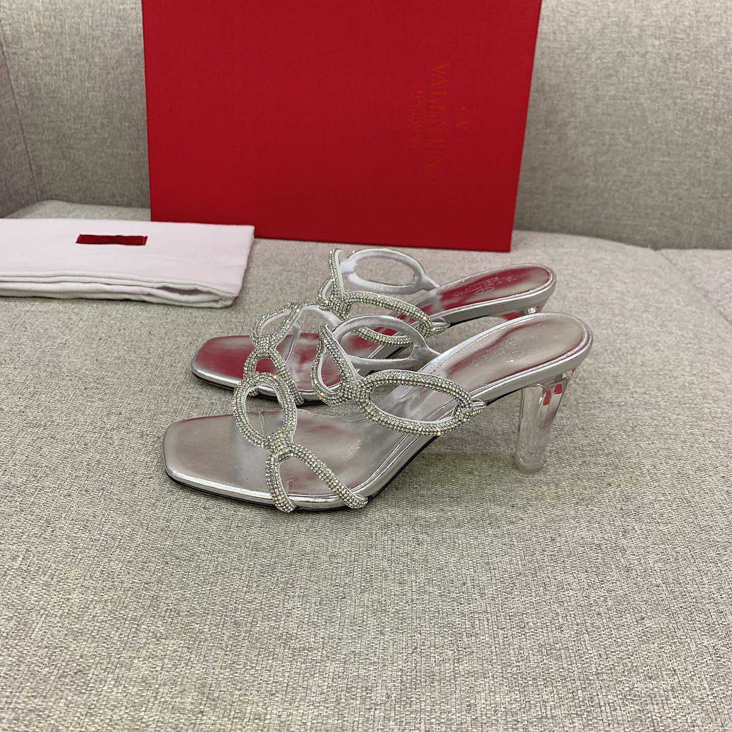 Valenti Garavani Chain 1967 Slide Sandal With Crystals  80mm - DopestKickz