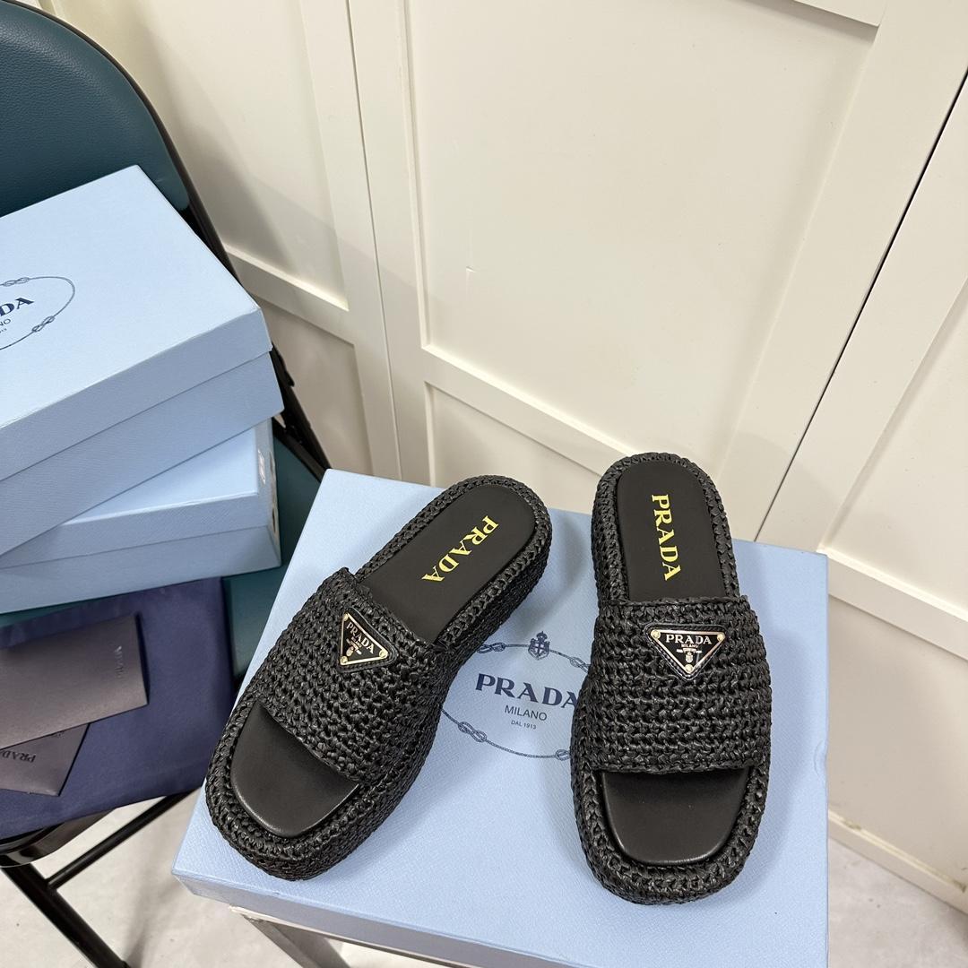 Prada Crochet Flatform Slides - DopestKickz
