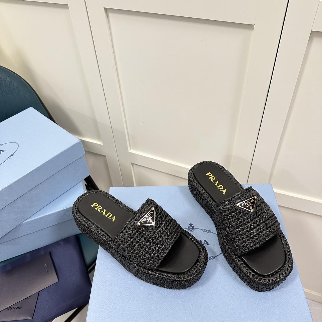 Prada Crochet Flatform Slides - DopestKickz