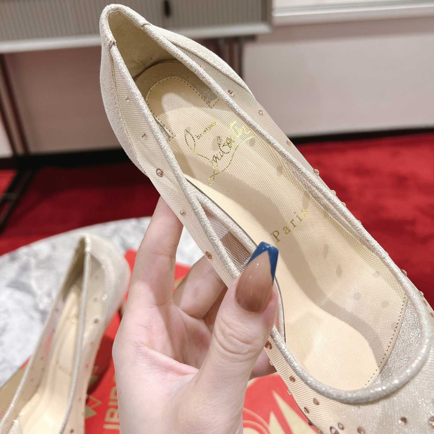 Christian Louboutin Follies Strass 85 mm Pumps - Irridescent Suede Calf, Net And Strass - Light Silk - DopestKickz